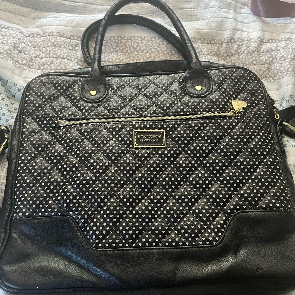 Betsey Johnson Black and Silver Quilted Laptop Bag
